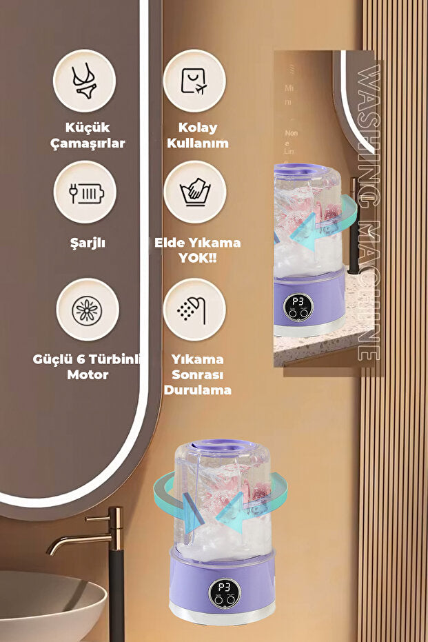 MiniWashᵀᴿ Taşınabilir Mini Çamaşır Makinesi (USB) — Küçük Evler, Kamp & Seyahat