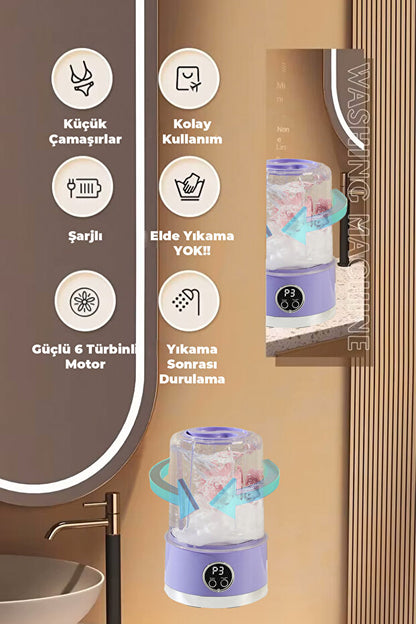 MiniWashᵀᴿ Taşınabilir Mini Çamaşır Makinesi (USB) — Küçük Evler, Kamp & Seyahat