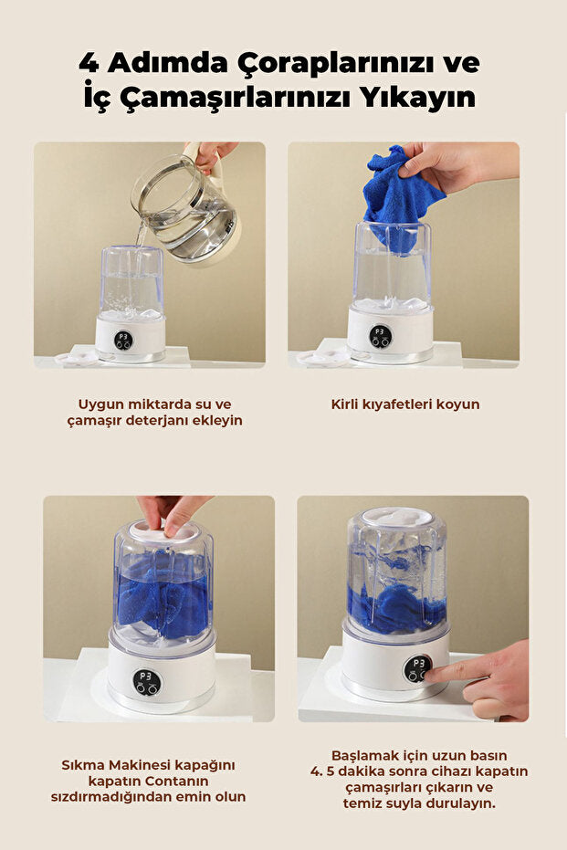 MiniWashᵀᴿ Taşınabilir Mini Çamaşır Makinesi (USB) — Küçük Evler, Kamp & Seyahat