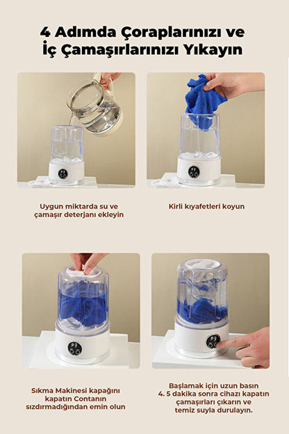 MiniWashᵀᴿ Taşınabilir Mini Çamaşır Makinesi (USB) — Küçük Evler, Kamp & Seyahat