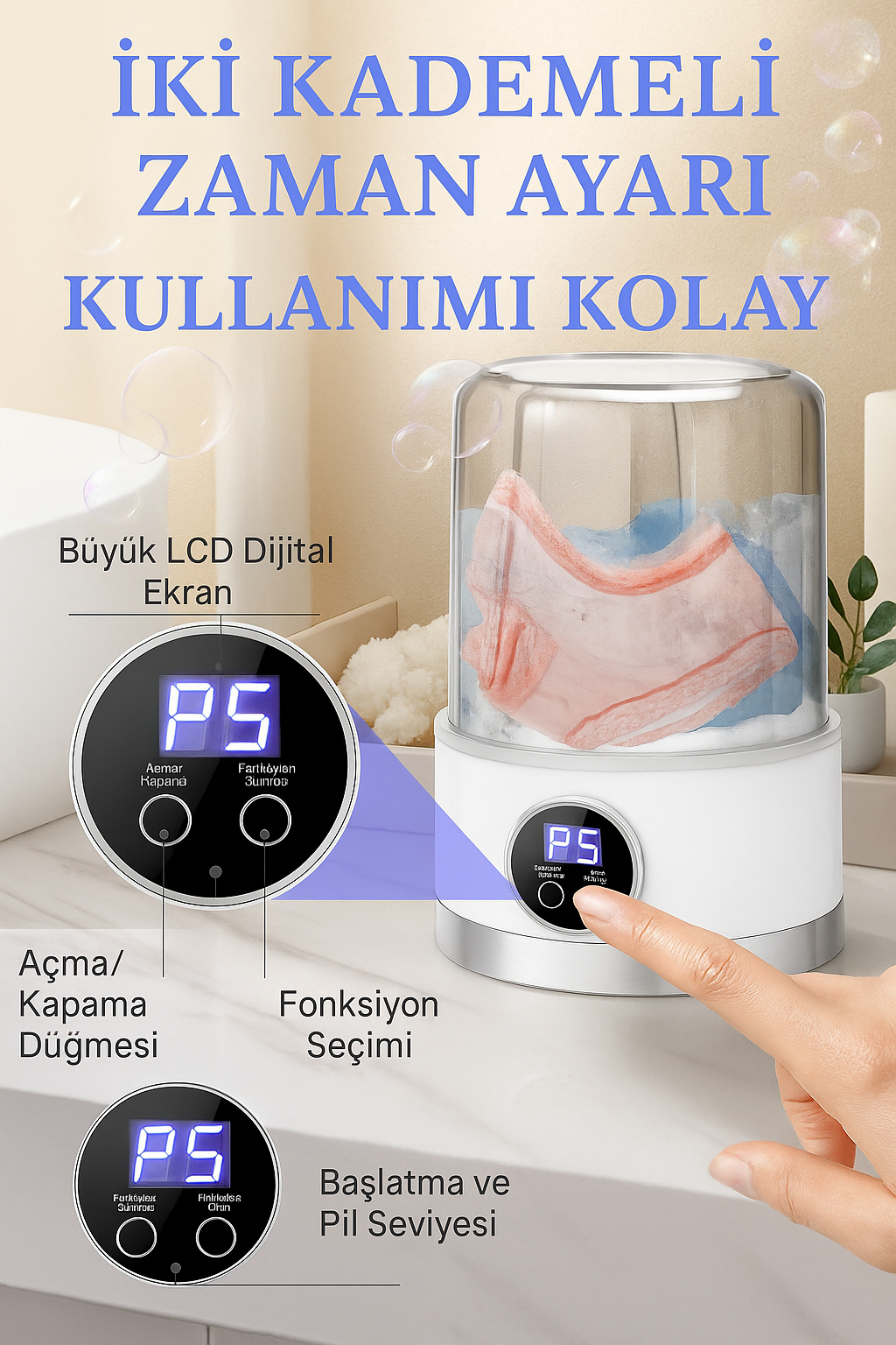 MiniWashᵀᴿ Taşınabilir Mini Çamaşır Makinesi (USB) — Küçük Evler, Kamp & Seyahat